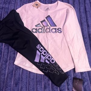 Adidas White Tee with Purple and Black Logo